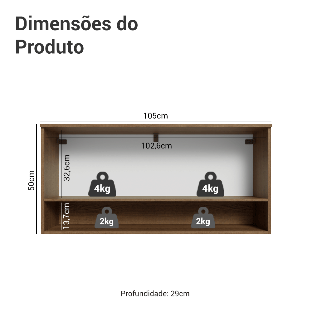 Armário Aéreo 105 cm 1 Porta Basculante Rustic/Preto Lille Madesa
