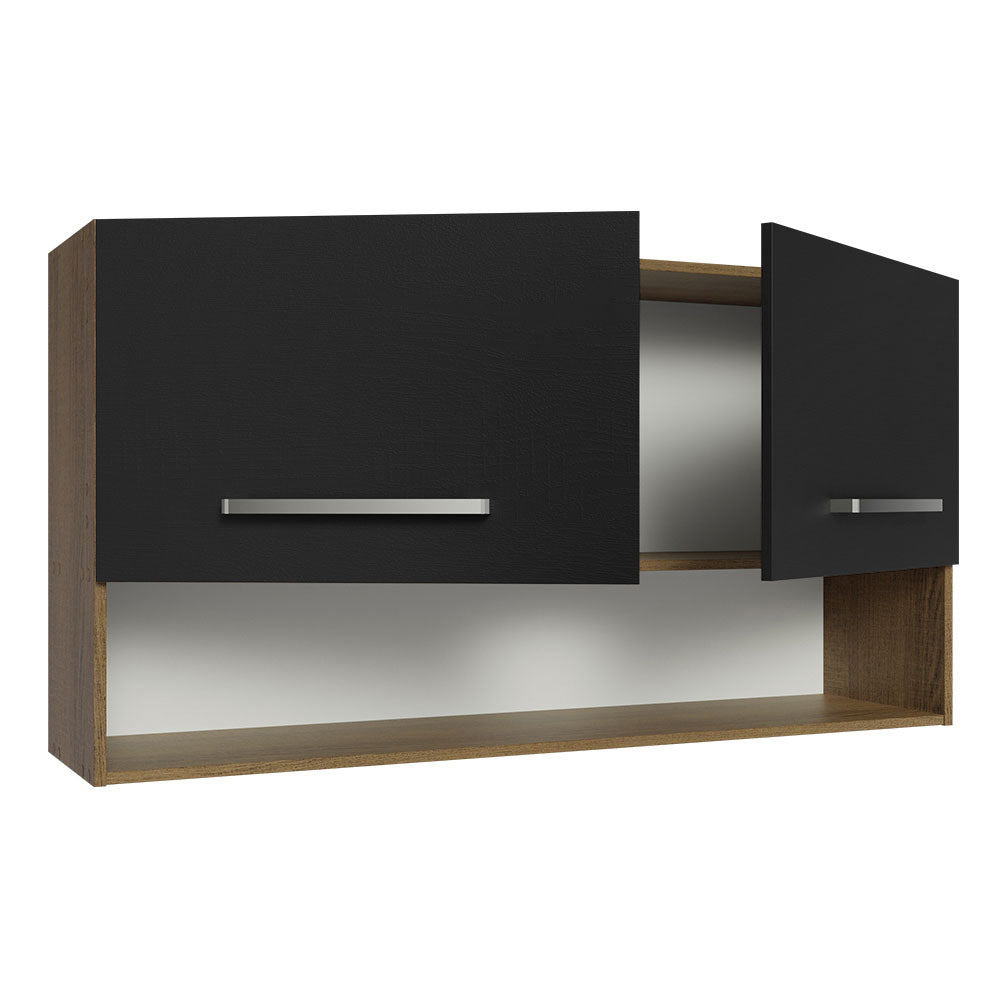 Armário Aéreo Cozinha 105cm 2 Portas 1 Nicho Rustic/Preto Emilly Madesa