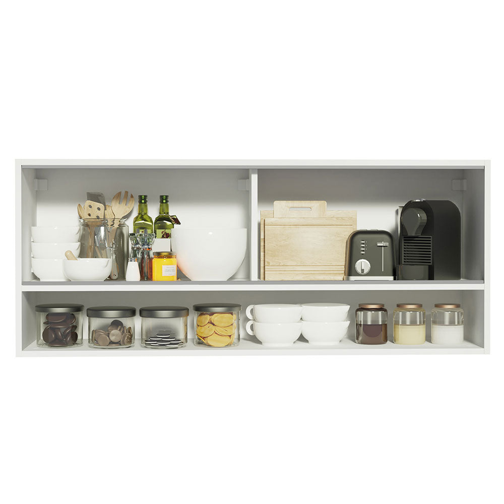 Armário Aéreo Madesa 120cm 2 Portas Correr Vidro Reflex 1 Nicho para Cozinhas Glamy, Lux e Reims Branco