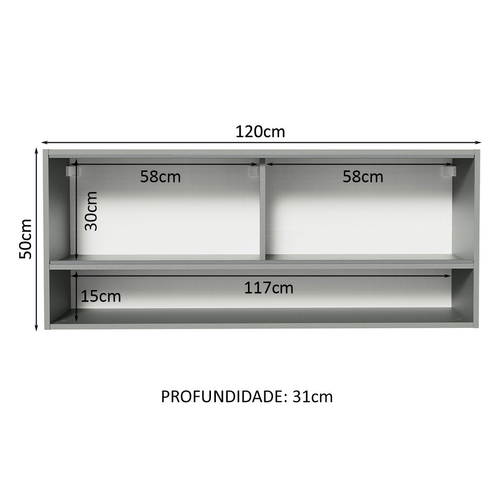 Armário Aéreo 2 Portas de Correr de Vidro Neutral e 1 Nicho Cinza Nice Madesa