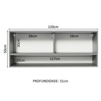 Armário Aéreo 2 Portas de Correr de Vidro Neutral e 1 Nicho Cinza Nice Madesa