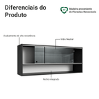 Armário Aéreo 2 Portas de Correr de Vidro Neutral e 1 Nicho Preto Madesa