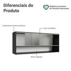 Armário Aéreo 2 Portas de Correr de Vidro Pontilhado e 1 Nicho Preto Madesa