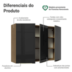 Armário Aéreo Madesa Lux 120 cm 3 Portas Rustic/Preto