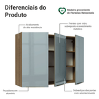Armário Aéreo Madesa Lux 120 cm 3 Portas Rustic/Cinza