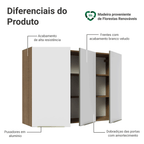 Armário Aéreo 120 cm 3 Portas Rustic/Branco Veludo Lux Madesa