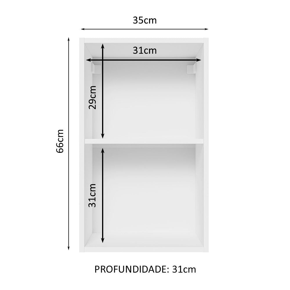 Armário Aéreo 100% MDF 35 cm 1 Porta Branco/Rustic Acordes Madesa