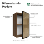 Armário Aéreo de Cozinha 1 Porta 40 cm Rustic/Preto Vidro Reflecta Bronze Vinil Madesa
