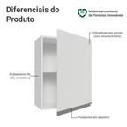 Armário Aéreo 50cm 1 Porta Branco Glamy Madesa