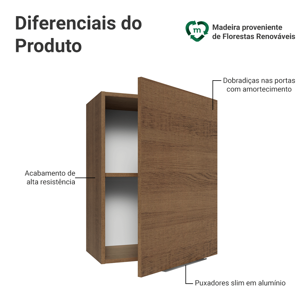 Armário Aéreo 50cm 1 Porta Rustic Stella Madesa