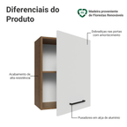 Armário Aéreo 50cm 1 Porta Rustic/Branco Agata Madesa
