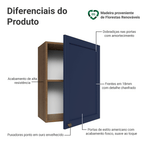 Armário Aéreo 50cm 1 Porta Rustic/Azul Vik Madesa
