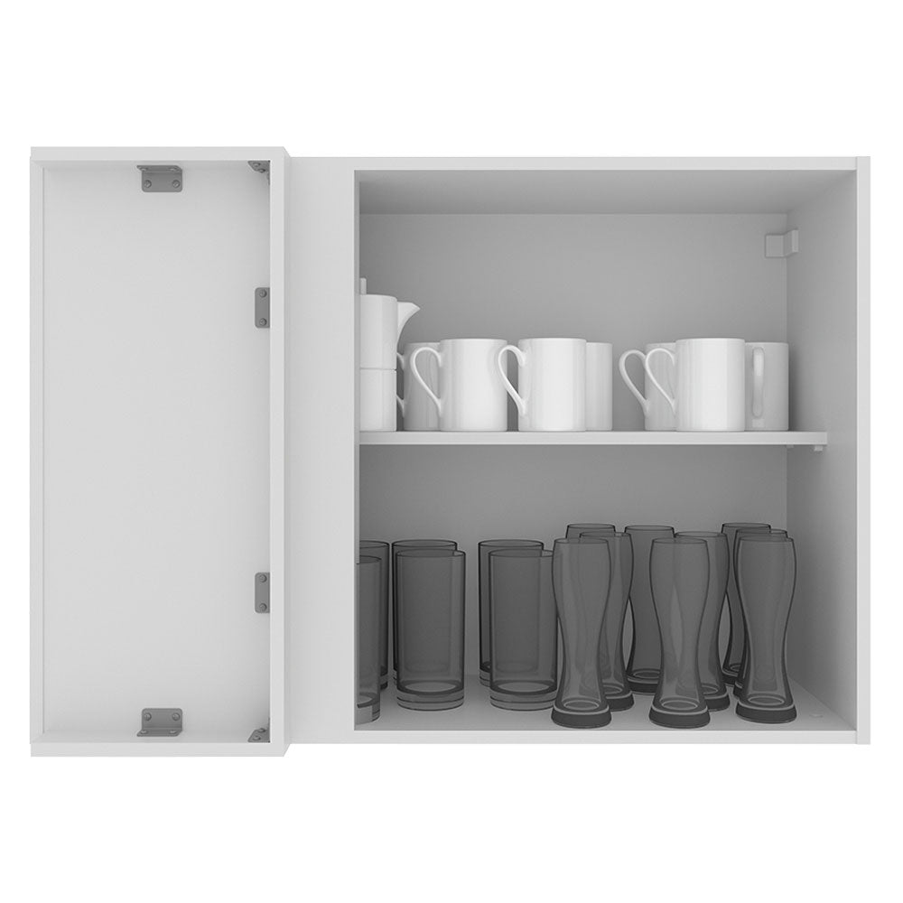 Armário Aéreo de Canto Madesa Glamy 1 Porta Branco/Preto