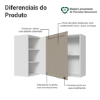 Armário Aéreo de Canto Para Linha 60 cm de Profundidade Branco/Crema Vik Madesa