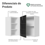 Armário Aéreo de Canto com Adega Acoplada Madesa Lux 1 Porta Branco/Preto