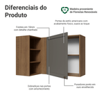 Armário Aéreo de Canto Para Linha 60 cm de Profundidade Rustic/Cinza Vik Madesa