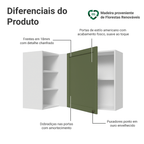 Armário Aéreo de Canto Para Linha 60 cm de Profundidade Branco/Verde Vik Madesa