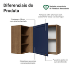 Armário Aéreo de Canto Para Linha 60 cm de Profundidade Rustic/Azul Vik Madesa