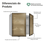 Armário Aéreo de Cozinha 2 Portas 80 cm Branco/Preto Vidro Reflecta Bronze Vinil Madesa