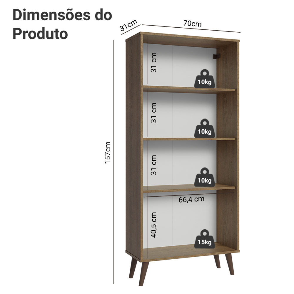 Cristaleira 70 cm 2 Portas de Vidro com Pés Cônicos Rustic/Marrom Madesa