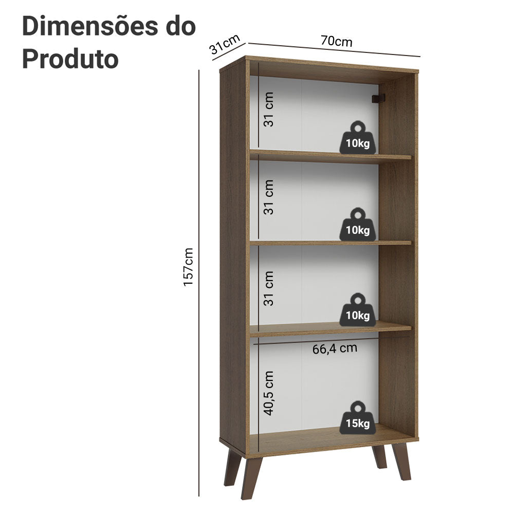 Cristaleira 70 cm 2 Portas de Vidro com Pés Trapézio Rustic/Marrom Madesa