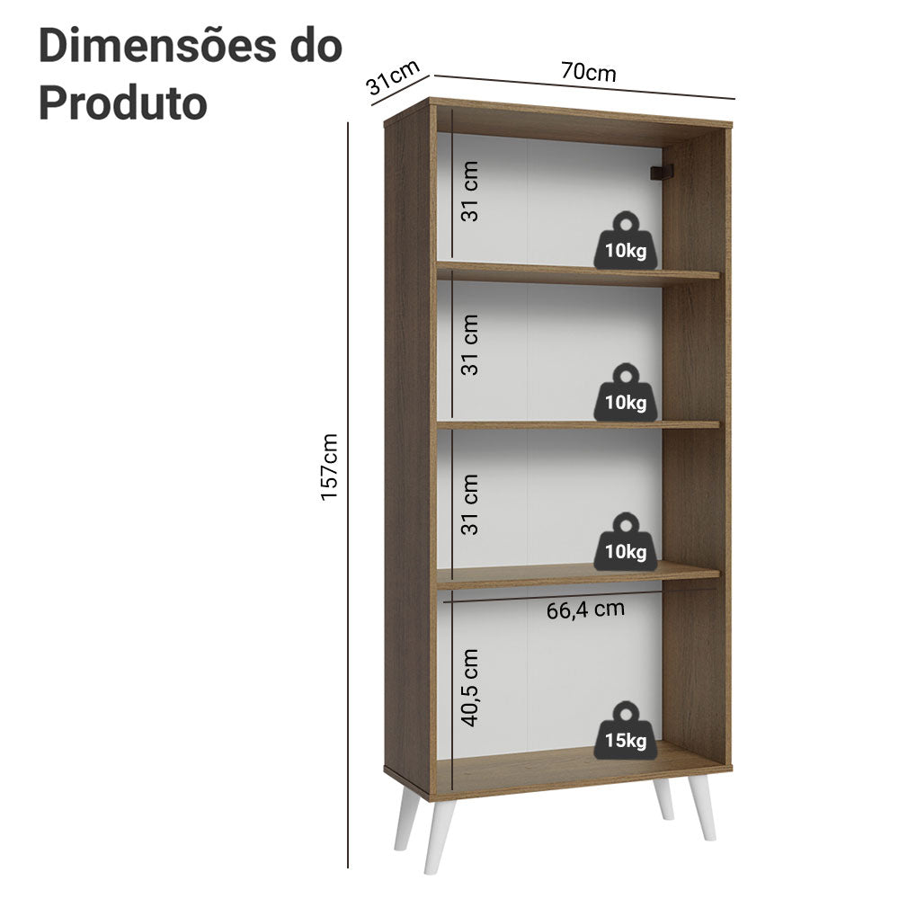 Cristaleira 70 cm 2 Portas de Vidro com Pés Cônicos Rustic/Branco Madesa