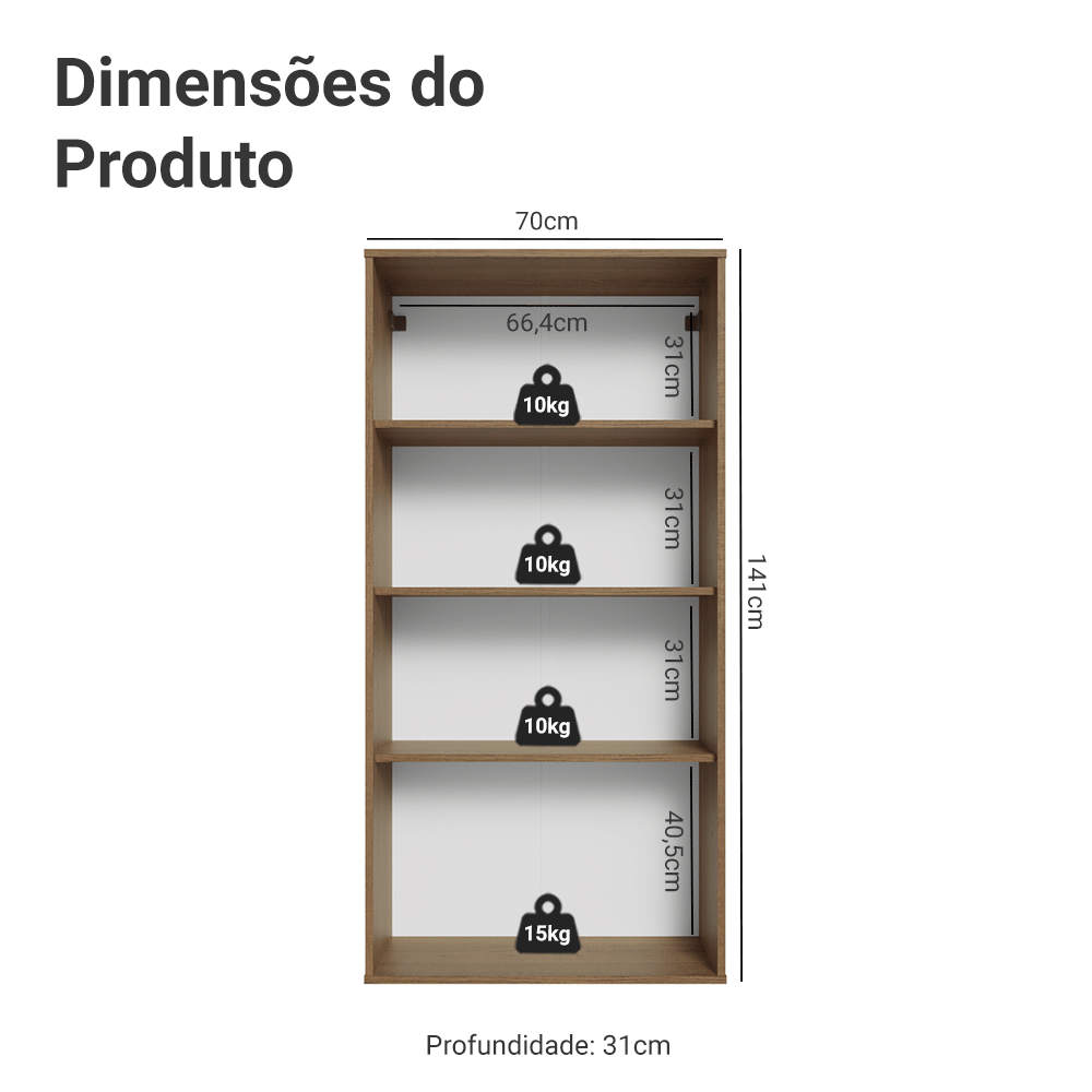 Cristaleira Suspensa 70 cm 2 Portas de Vidro Rustic/Cinza Vik Madesa