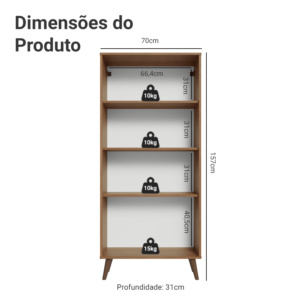 Cristaleira 70 cm 2 Portas de Vidro com Pés Cônicos Rustic/Crema/Rustic Vik Madesa