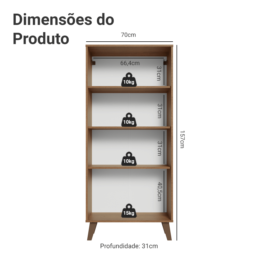 Cristaleira 70 cm 2 Portas de Vidro com Pés Trapézio Rustic/Crema/Rustic Vik Madesa