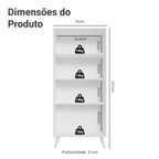 Cristaleira 70 cm 2 Portas de Vidro com Pés Cônicos Branco/Crema/Branco Vik Madesa