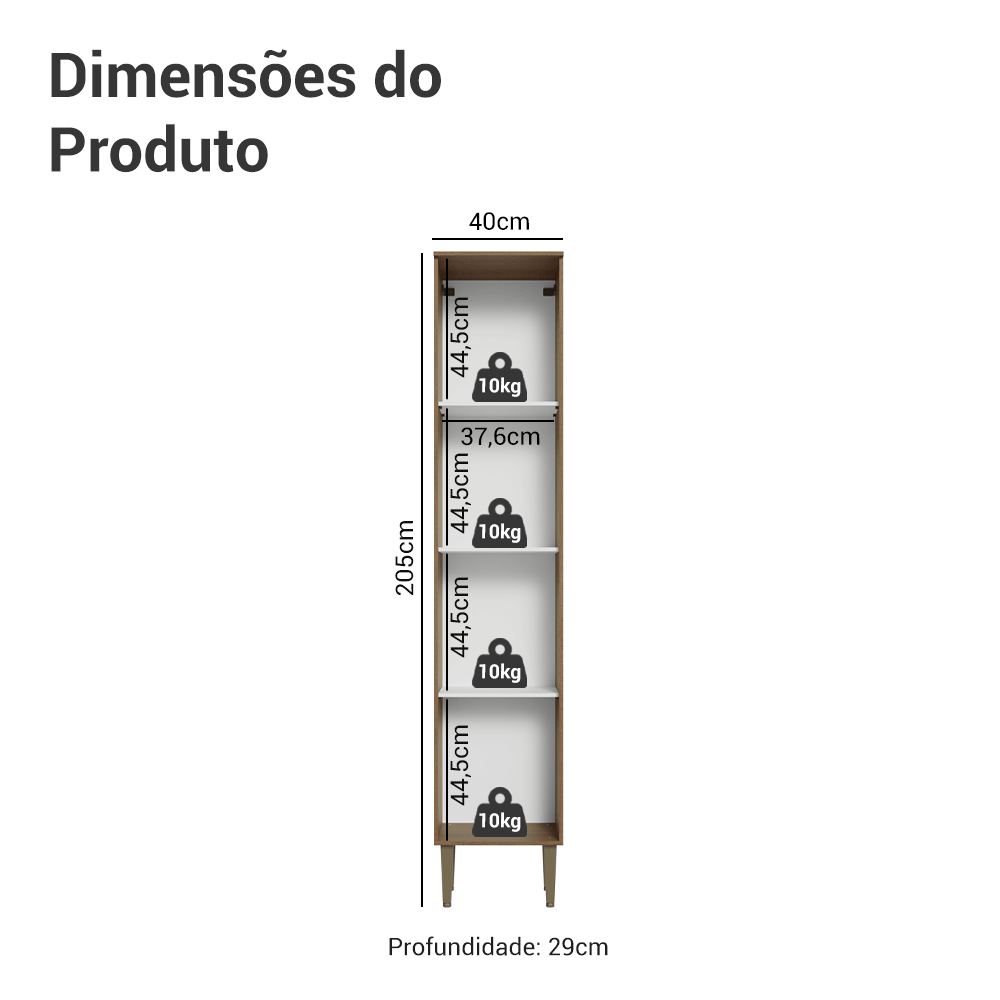 Paneleiro 40 cm 1 Porta Rustic/Branco Lille Madesa