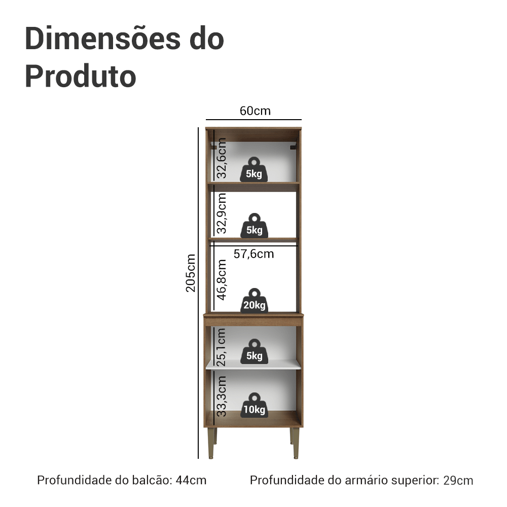 Torre Quente 60 cm 3 Portas Rustic/Branco Lille Madesa