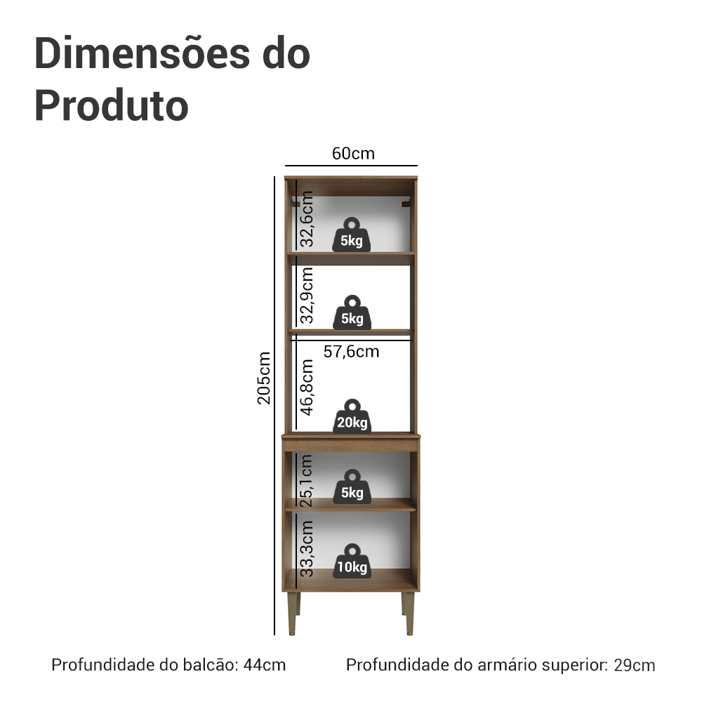 Torre Quente 60 cm 3 Portas Rustic/Preto Lille Madesa