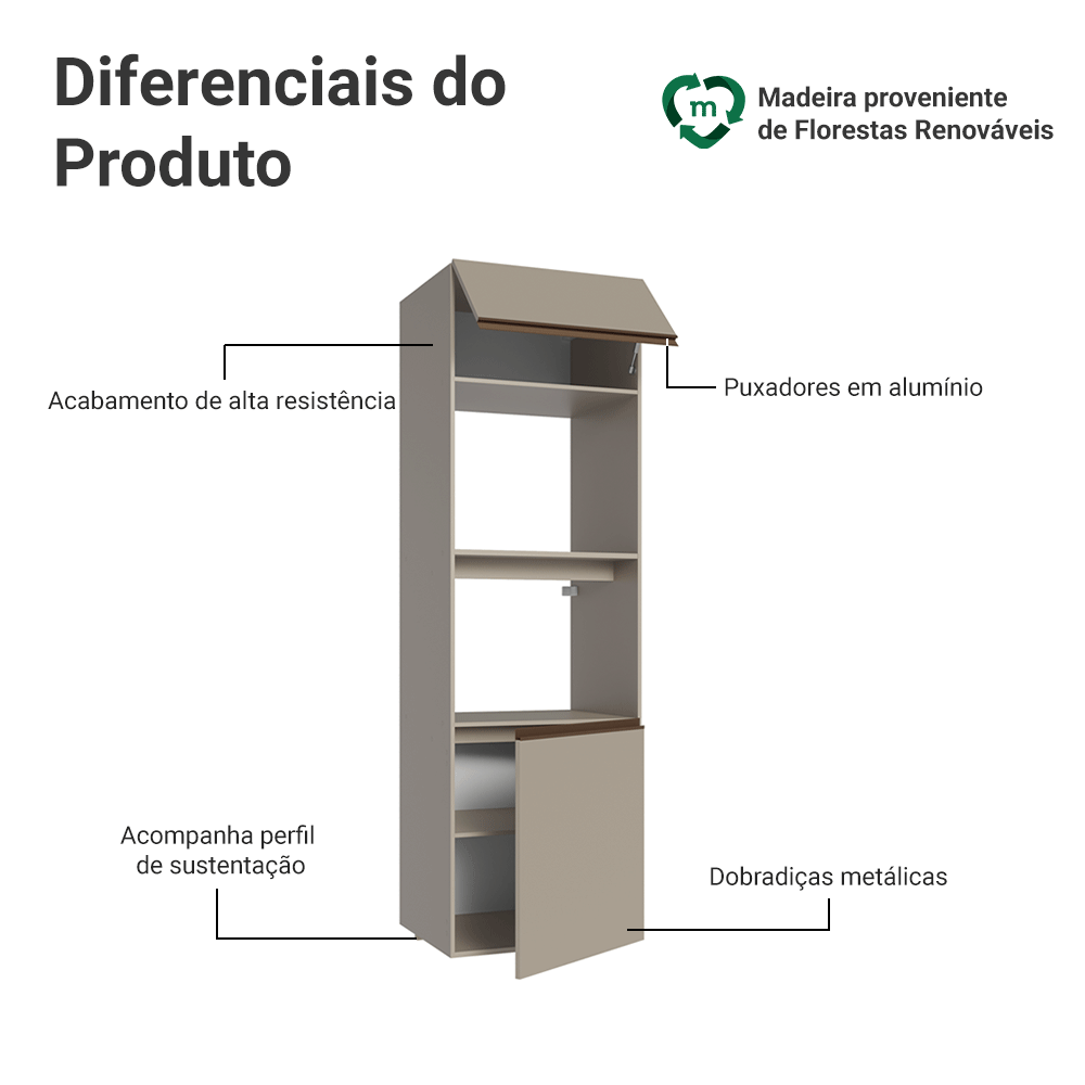Torre Quente 60 cm 2 Portas 2 Nichos Suspenso Crema Nice Madesa
