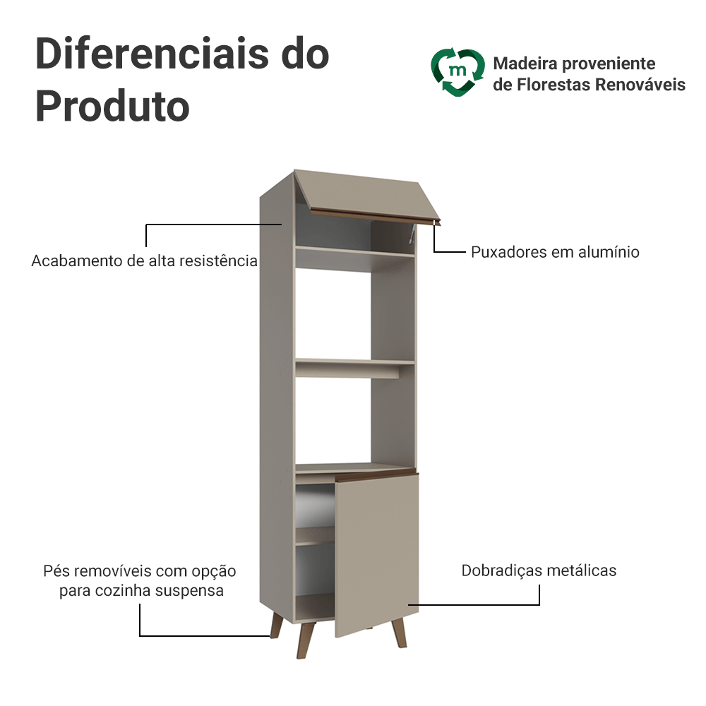 Torre Quente 60 cm 2 Portas 2 Nichos Com Pés Crema Nice Madesa