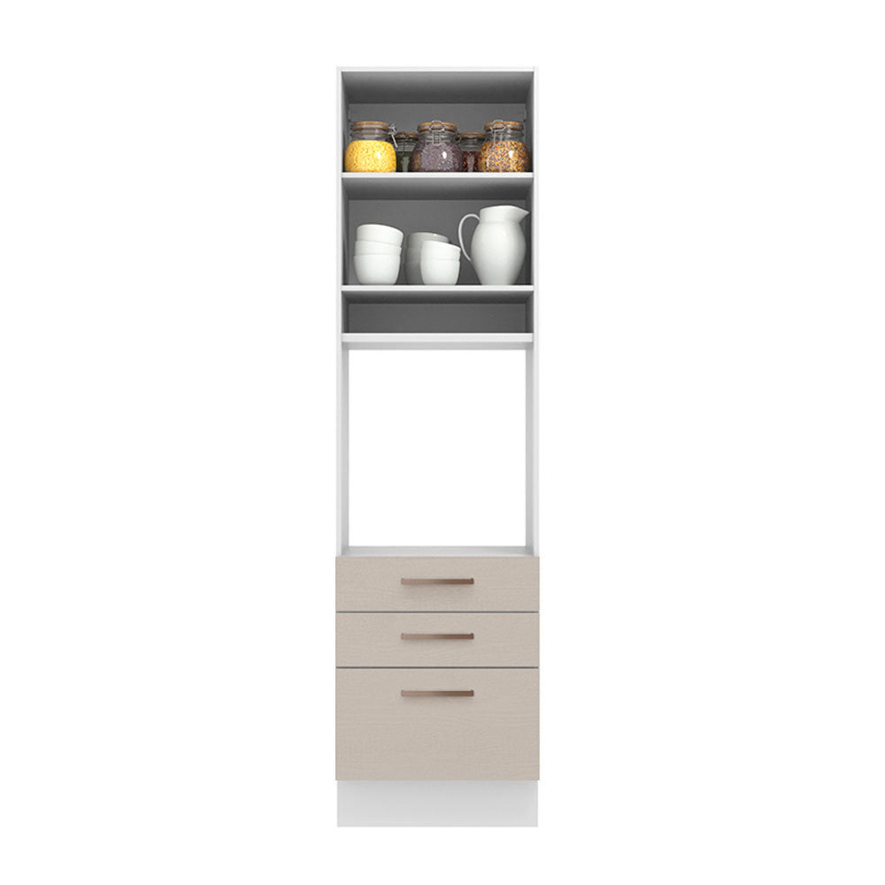 Torre Quente 60 cm 1 Porta 3 Gavetas Branco/Crema Agata Madesa