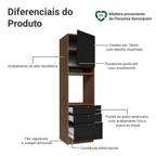 Torre Quente 60 cm 1 Porta 3 Gavetas Rustic/Preto Vik Madesa