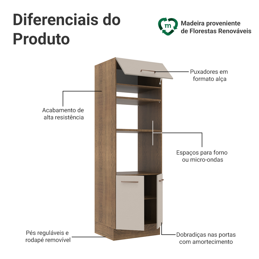 Torre Quente 70 cm 3 Portas Rustic/Crema Agata Madesa