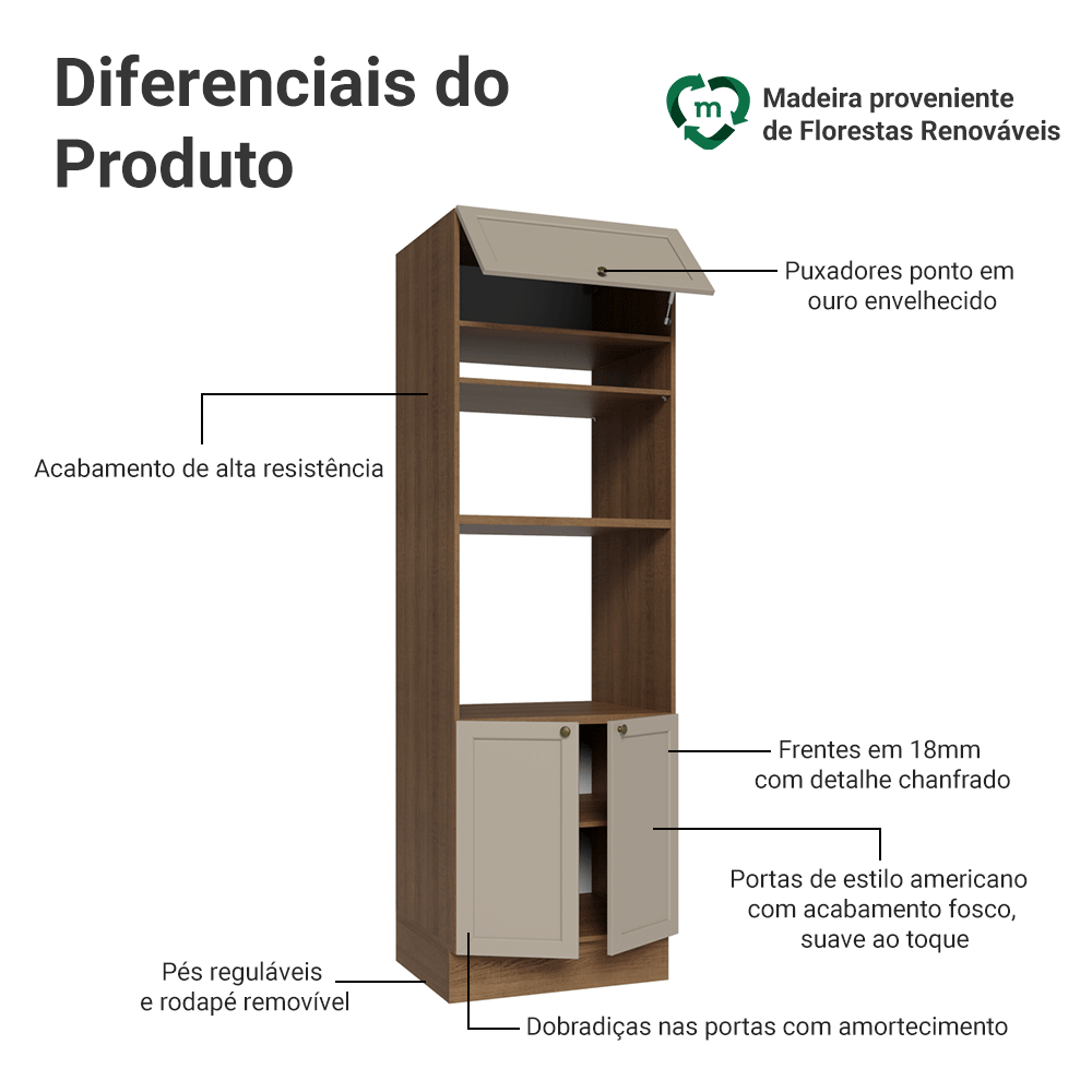 Torre Quente 70 cm 3 Portas Rustic/Crema Vik Madesa