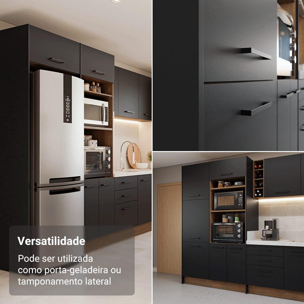 Painel Fechamento Lateral para Cozinha 225 x 60cm Preto Madesa