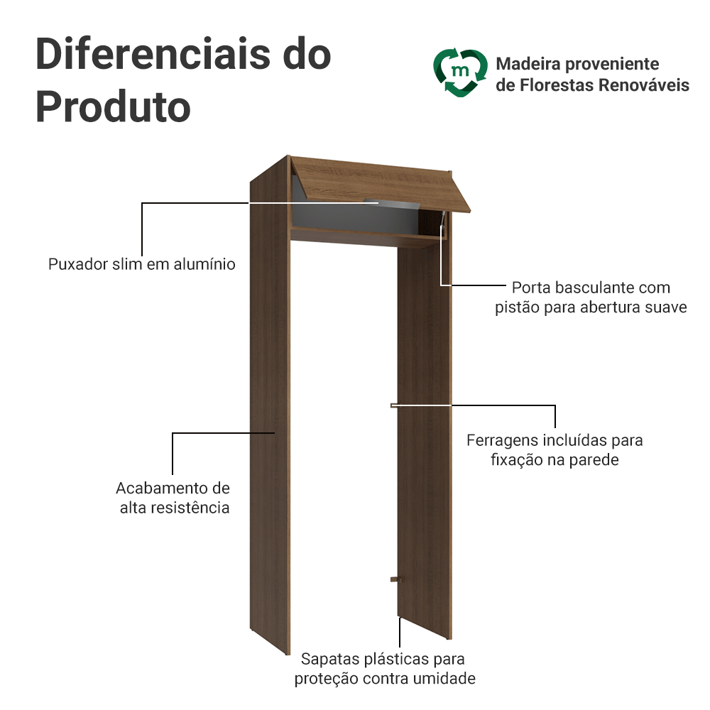 Porta-Geladeira 83 cm 1 Porta Basculante Rustic Stella Madesa