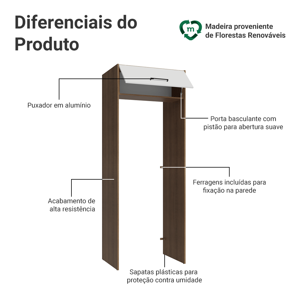 Porta-Geladeira 83 cm 1 Porta Basculante Rustic/Branco Agata Madesa