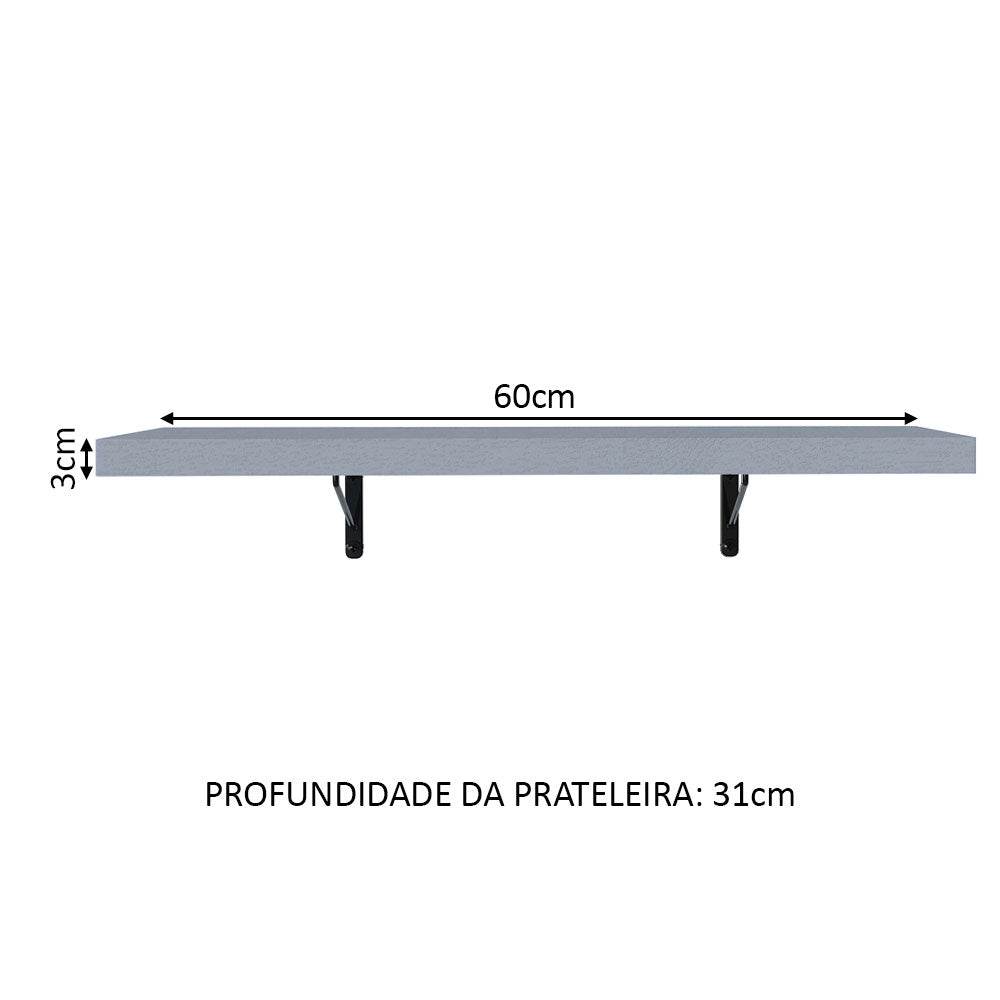 Kit 2 Prateleiras Suspensas para Cozinha Madesa 60 cm com Mão Francesa Cinza