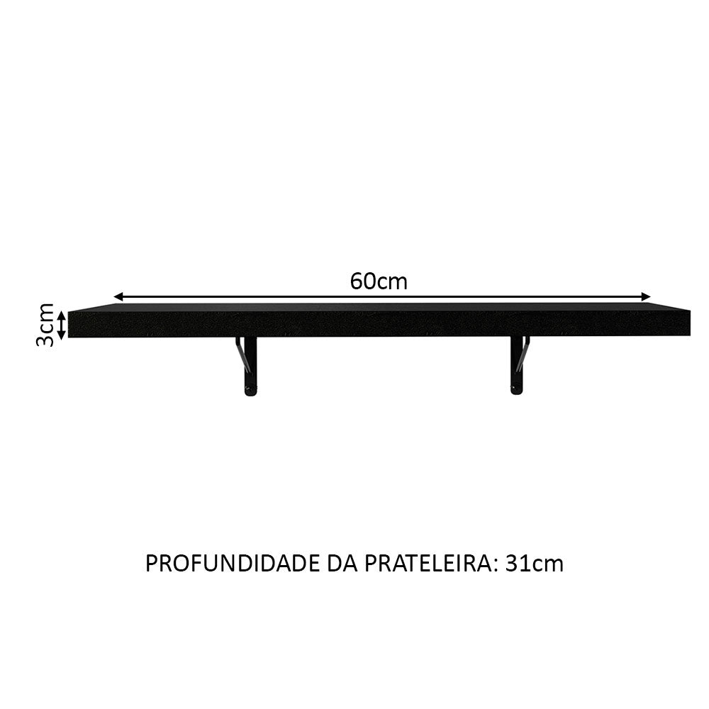 Kit 2 Prateleiras Suspensas para Cozinha Madesa 60 cm com Mão Francesa Preto