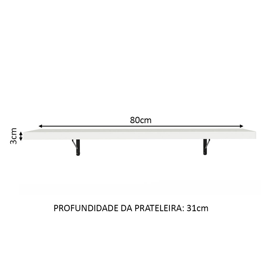 Kit 2 Prateleiras Suspensas para Cozinha Madesa 80 cm com Mão Francesa Branco
