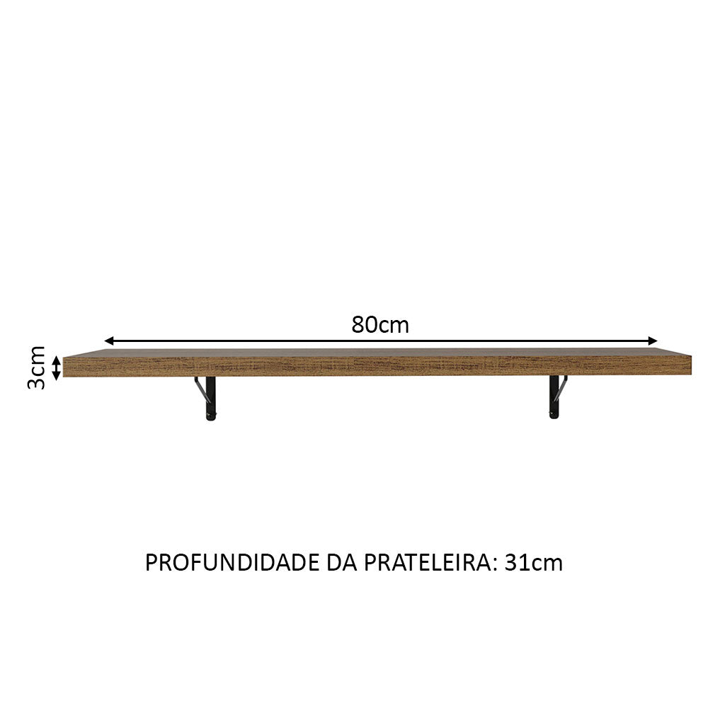 Kit 2 Prateleiras Suspensas para Cozinha Madesa 80 cm com Mão Francesa Rustic