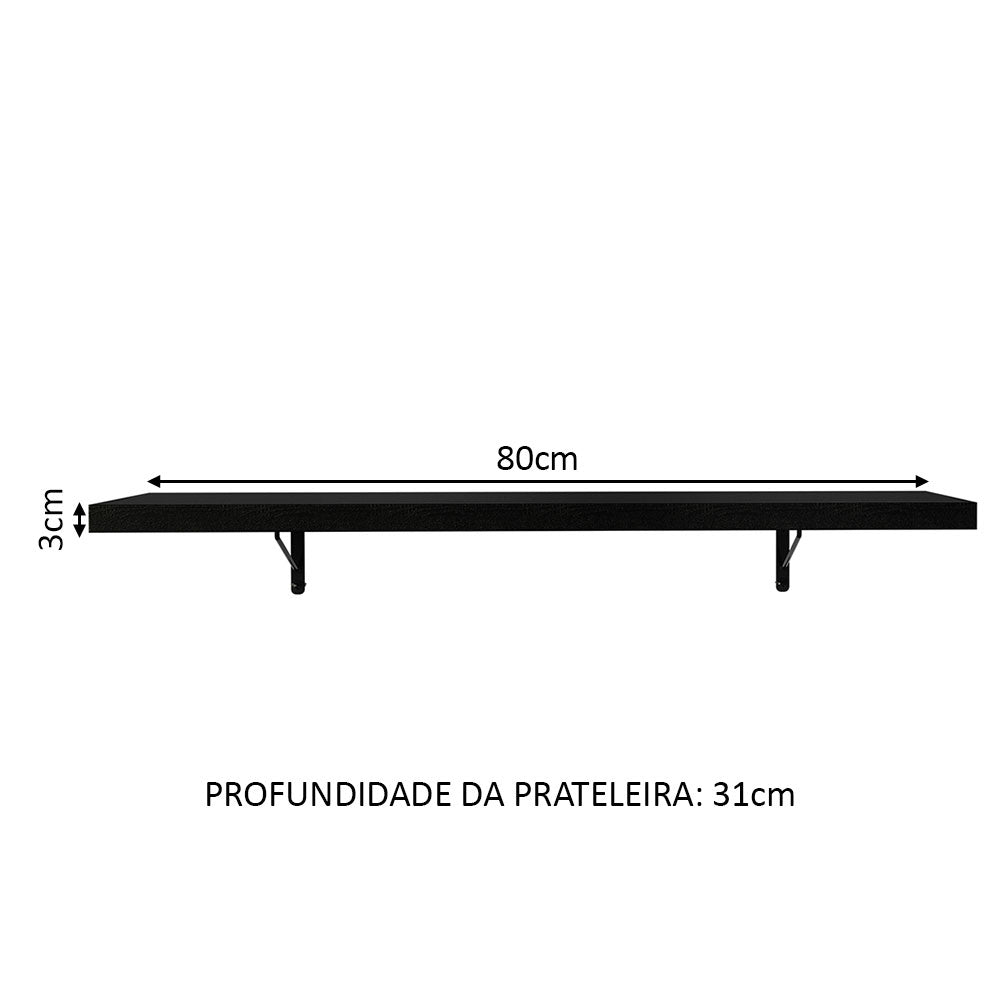 Kit 2 Prateleiras Suspensas para Cozinha Madesa 80 cm com Mão Francesa Preto