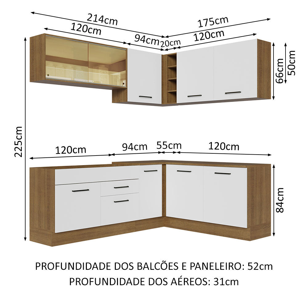 Armário de Cozinha Completa de Canto 389cm Rustic Branco Agata Madesa 01