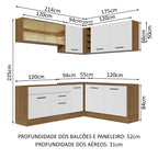Armário de Cozinha Completa de Canto 389cm Rustic Branco Agata Madesa 01