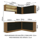 Armário de Cozinha Completa de Canto 389cm Rustic Preto Agata Madesa 01